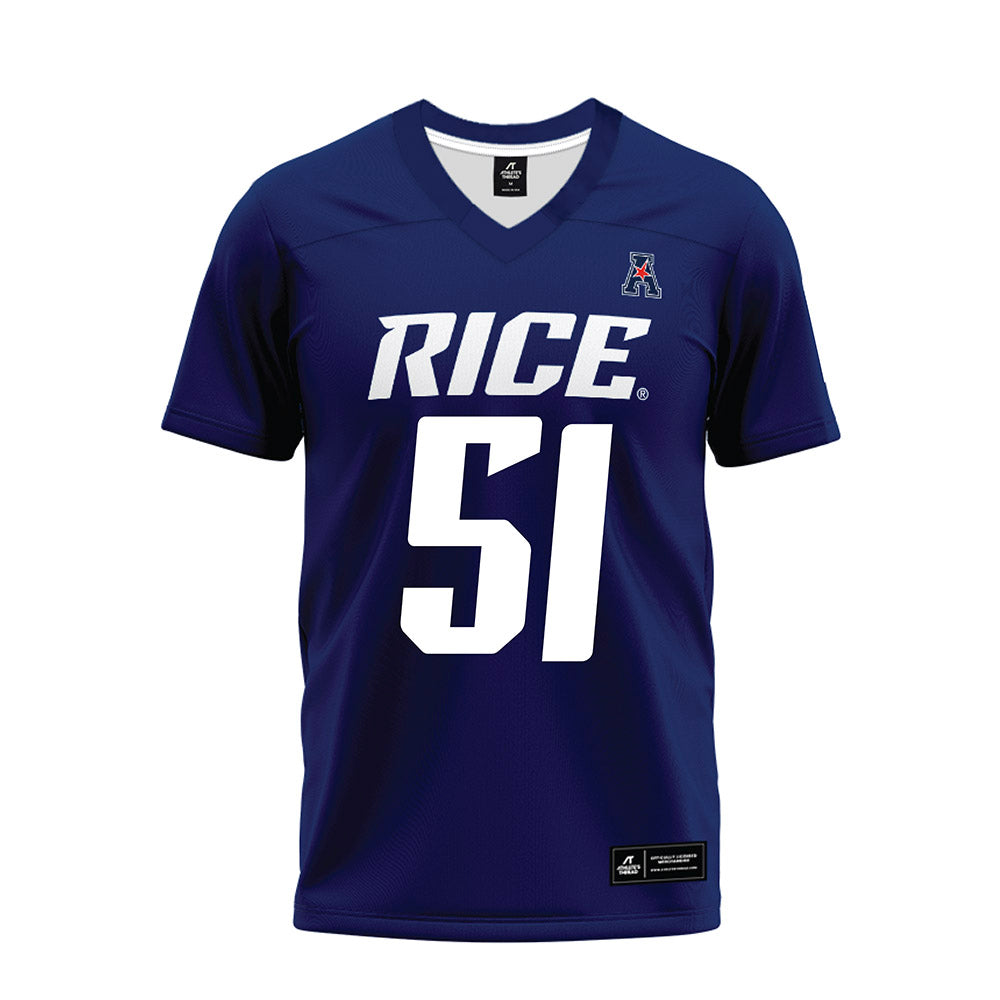 Rice - NCAA Football : Ethan Brougham - Navy Blue AAC Premium Football Jersey