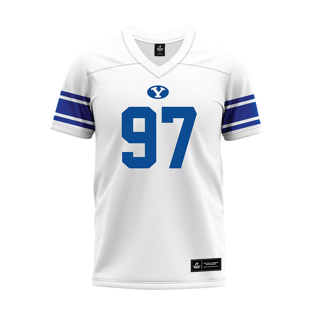 BYU - NCAA Football : Matthias Dunn - White Premium Football Jersey