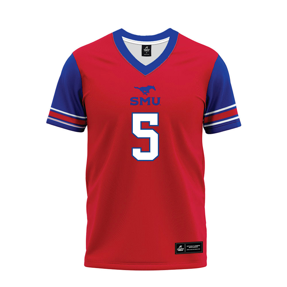 SMU - NCAA Football : DJ Warner - Red Premium Football Jersey-0
