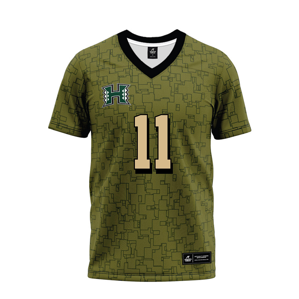 Hawaii - NCAA Football : Karsyn Pupunu - Green Camo Premium Football Jersey-0
