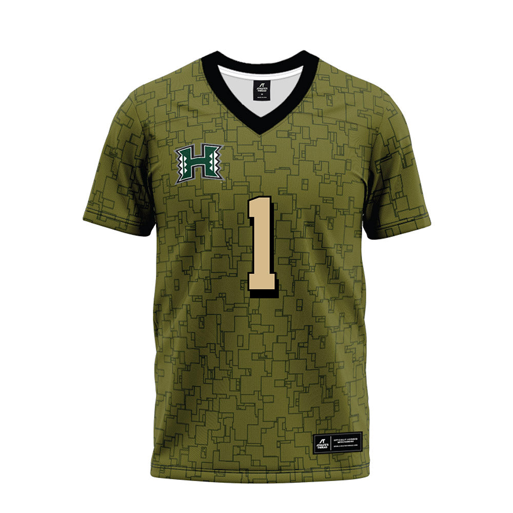 Hawaii - NCAA Football : Peter Manuma - Green Camo Premium Football Jersey-0