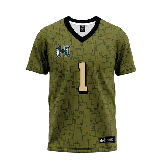 Hawaii - NCAA Football : Brandon White - Green Camo Premium Football Jersey-0