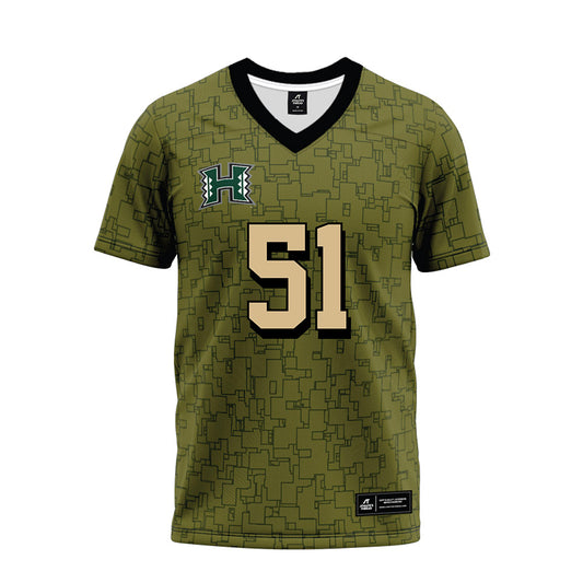 Hawaii - NCAA Football : LesterLaisene Lagafuaina - Green Camo Premium Football Jersey-0