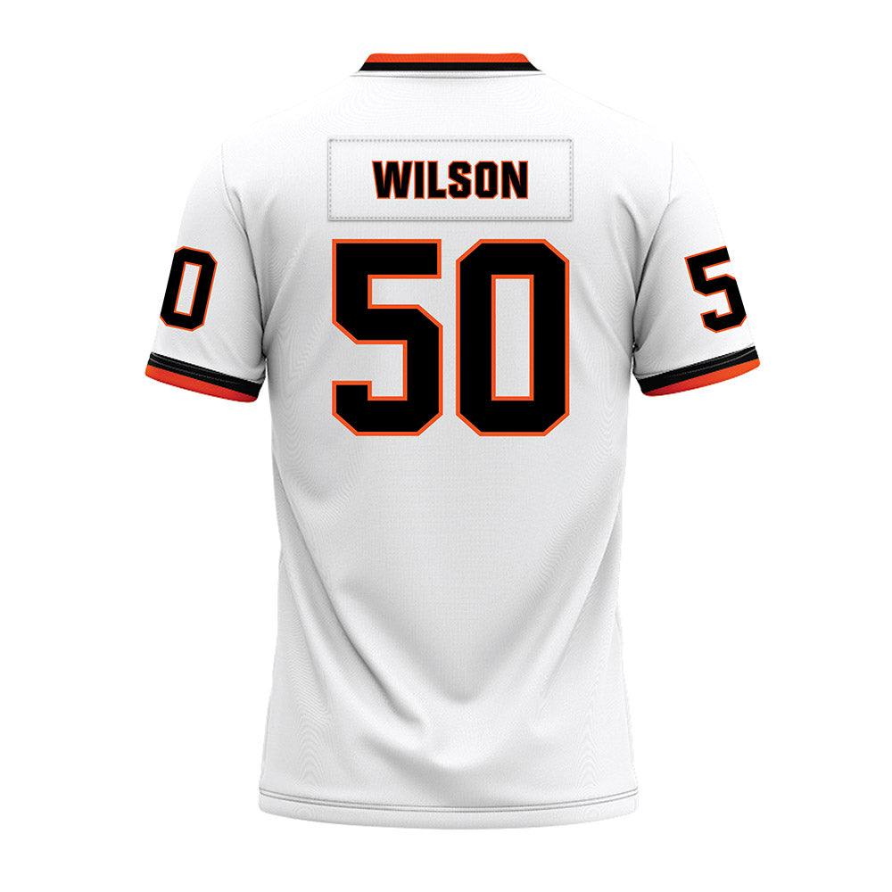 Oklahoma State - NCAA Football : Gunnar Wilson - White Premium Football Jersey