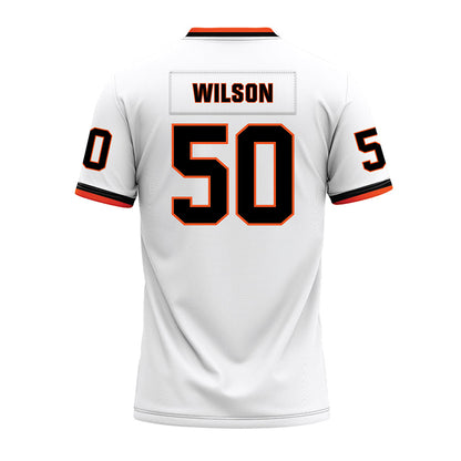 Oklahoma State - NCAA Football : Gunnar Wilson - White Premium Football Jersey