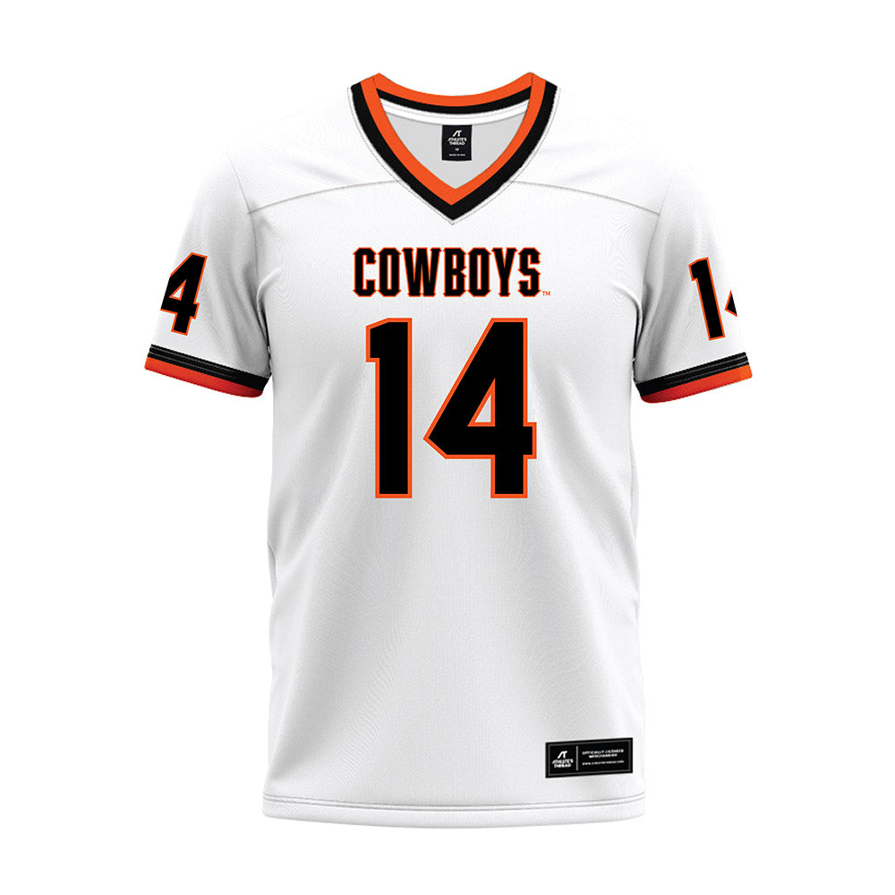 Oklahoma State - NCAA Football : Landyn Cleveland - White Premium Football Jersey