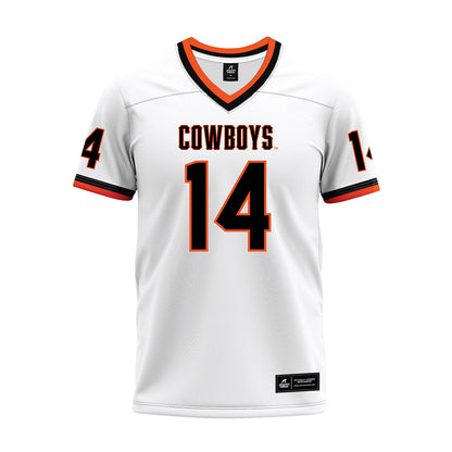 Oklahoma State - NCAA Football : Landyn Cleveland - White Premium Football Jersey