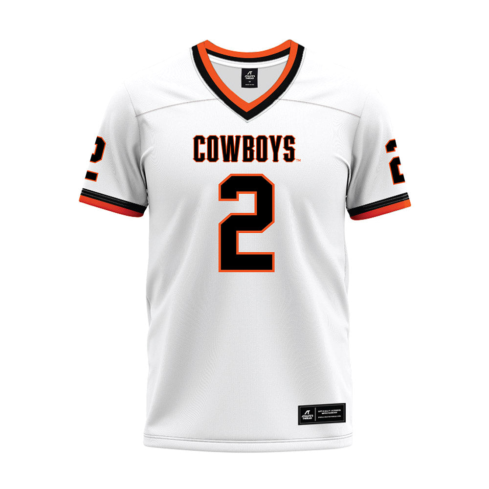 Oklahoma State - NCAA Football : Jaylin Davies - White Premium Football Jersey-0