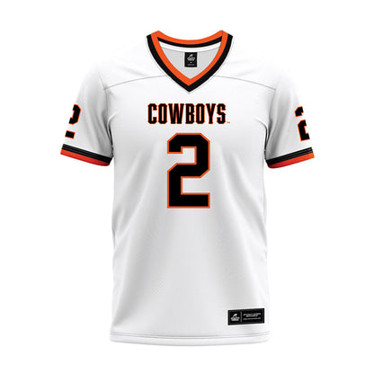 Oklahoma State - NCAA Football : Jaylin Davies - White Premium Football Jersey-0