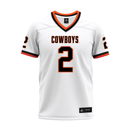 Oklahoma State - NCAA Football : Jaylin Davies - White Premium Football Jersey-0