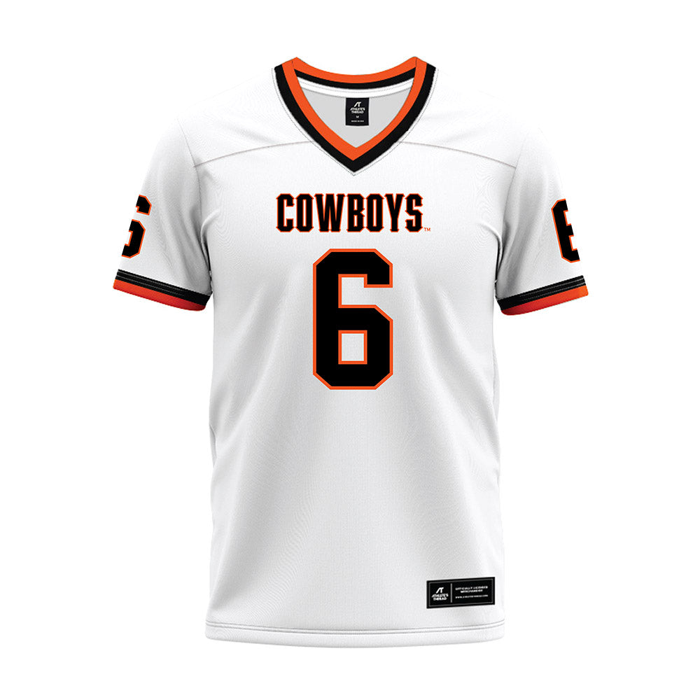 Oklahoma State - NCAA Football : Brandon Rawls - White Premium Football Jersey-0