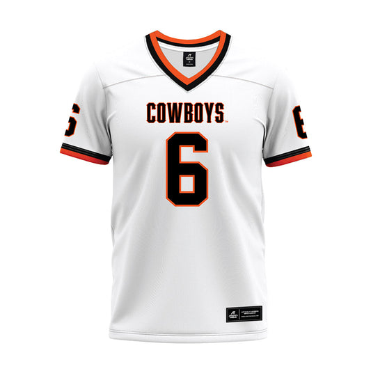 Oklahoma State - NCAA Football : Brandon Rawls - White Premium Football Jersey-0