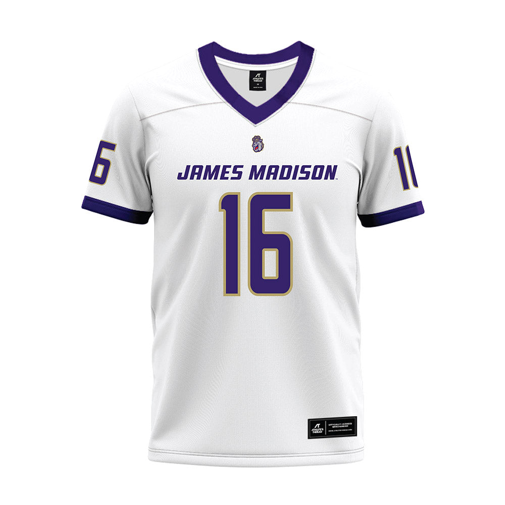 JMU - NCAA Football : TJ McGill - White Premium Football Jersey-0