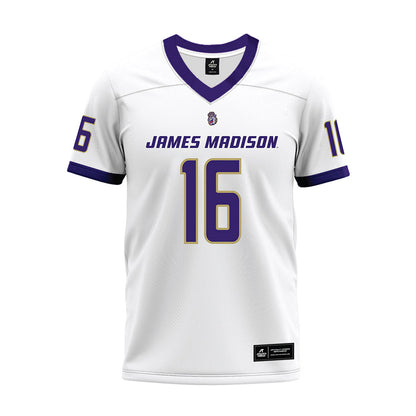 JMU - NCAA Football : TJ McGill - White Premium Football Jersey-0