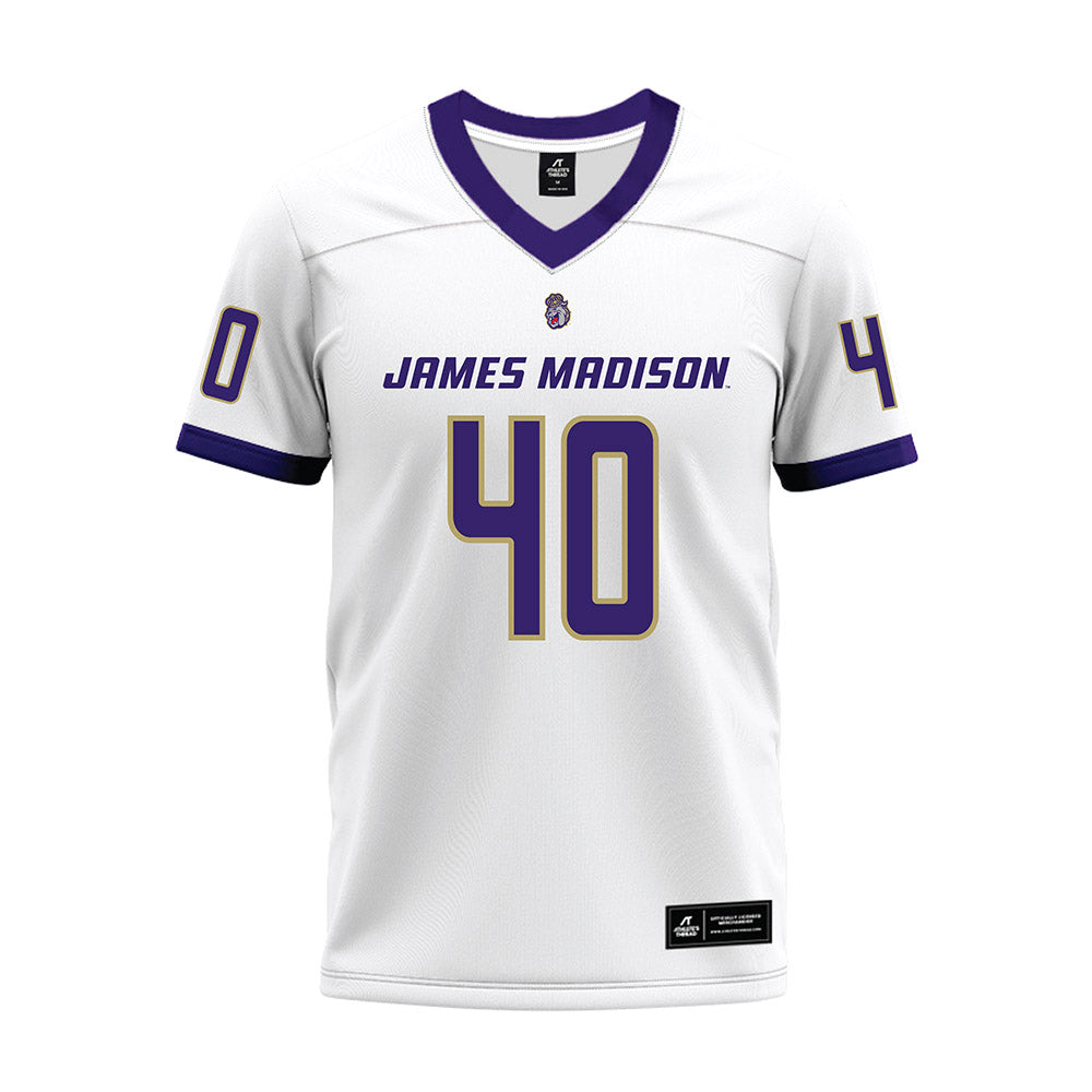 JMU - NCAA Football : Jackson Snyder - White Premium Football Jersey-0