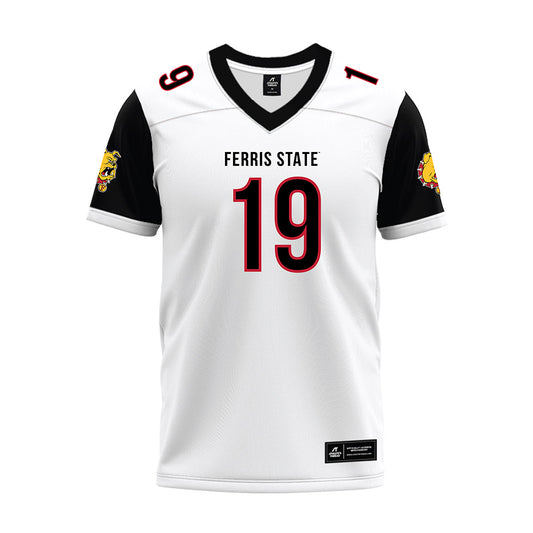 Ferris State - NCAA Football : Zay Byars - White Premium Football Jersey-0