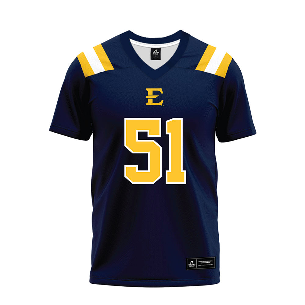 East Tennessee State - NCAA Football : Isaiah Hall - Navy Premium Football Jersey-0