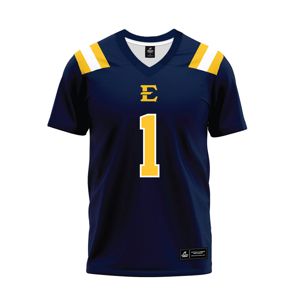 East Tennessee State - NCAA Football : Brian Alston - Navy Premium Football Jersey-0