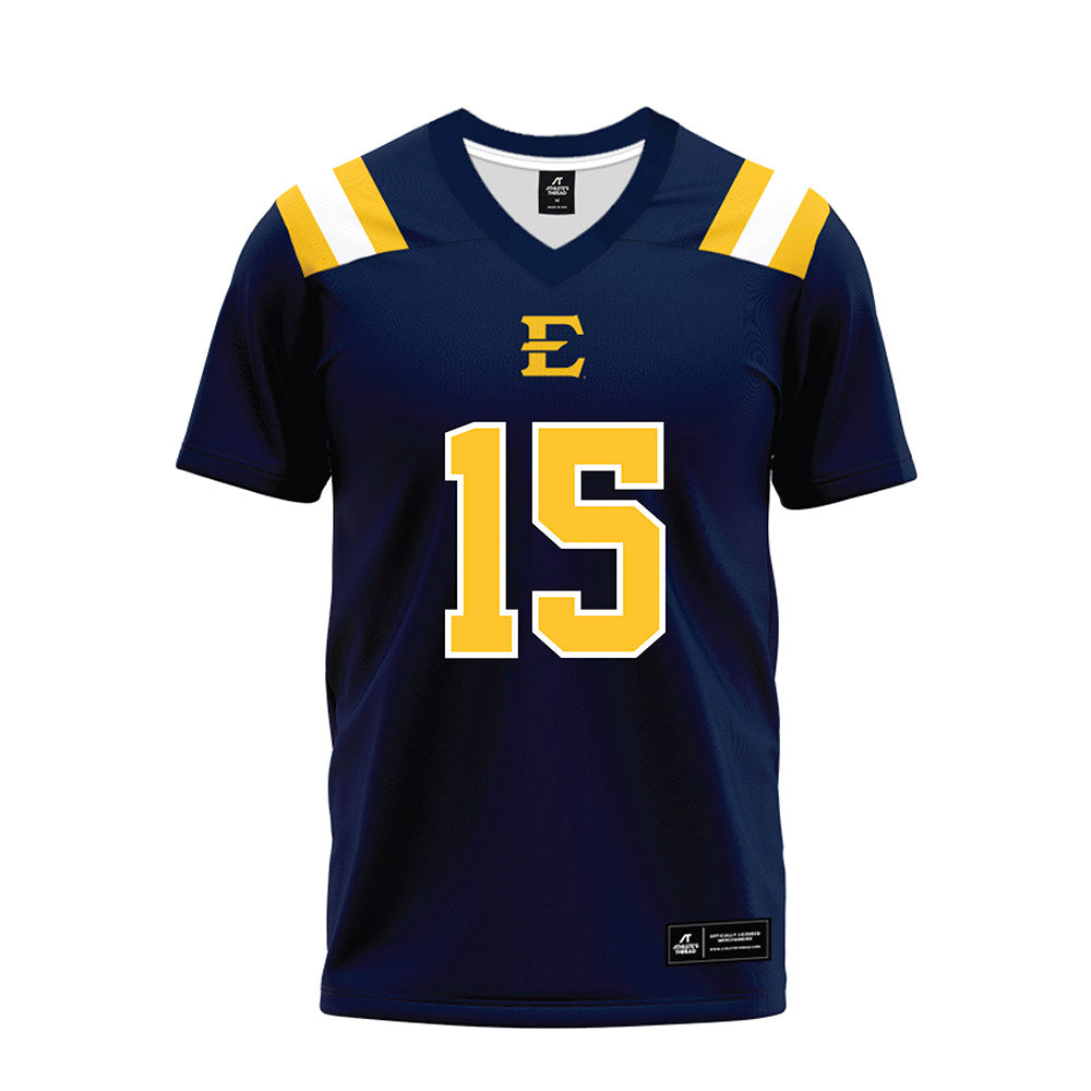 East Tennessee State - NCAA Football : Ewan Johnson - Navy Premium Football Jersey