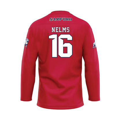 Samford - NCAA Baseball : Easton Nelms - Red Hockey Jersey-1