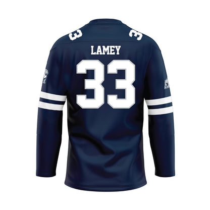 Samford - NCAA Men's Basketball : Zach Lamey - Blue Hockey Jersey-1