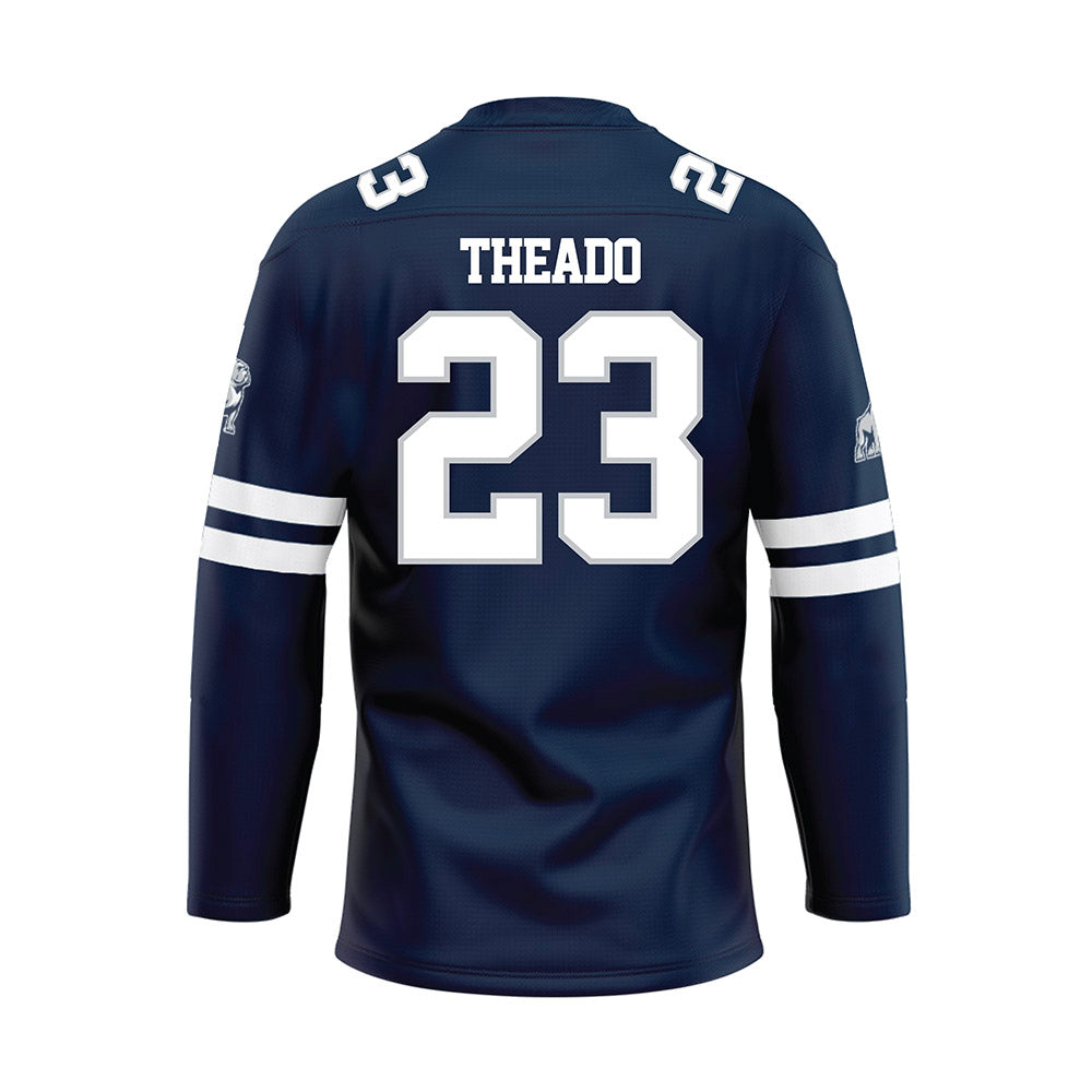 Samford - NCAA Football : David Theado - Blue Hockey Jersey-1