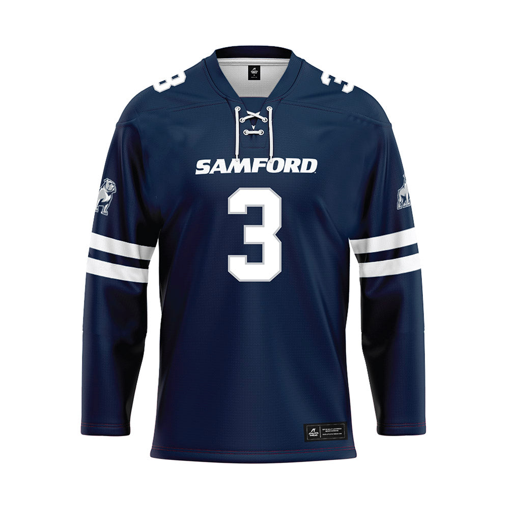 Samford - NCAA Men's Basketball : Trey Fort - Blue Hockey Jersey-0