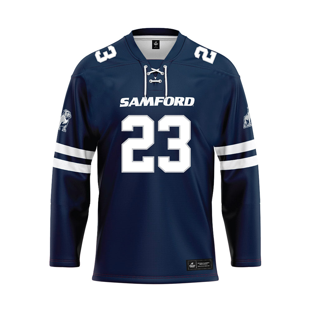 Samford - NCAA Men's Basketball : Caleb Harrison - Blue Hockey Jersey