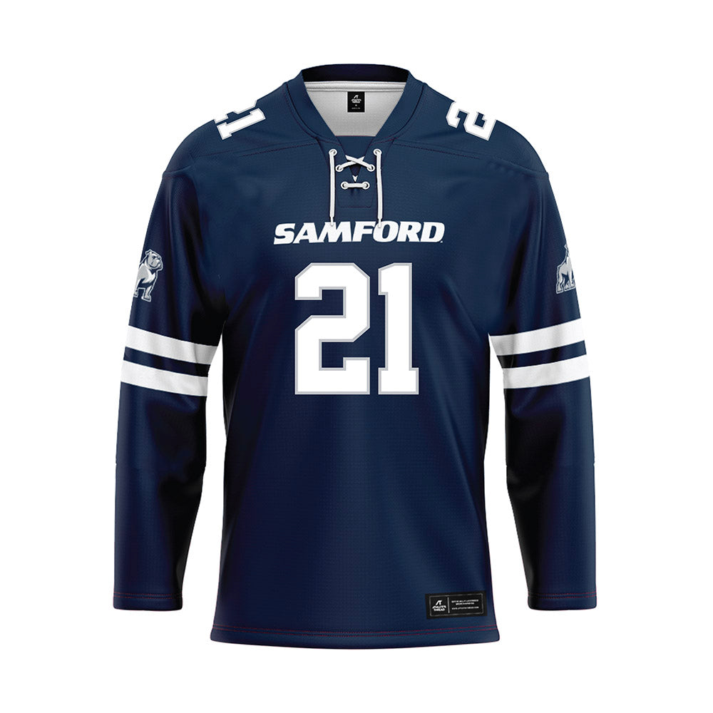 Samford - NCAA Women's Basketball : Kylee Lewandowski - Blue Hockey Jersey-0