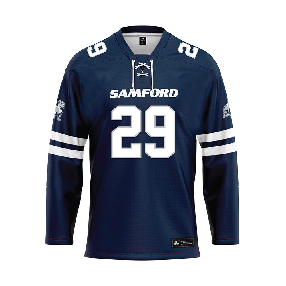 Samford - NCAA Football : Cameron Bland - Blue Hockey Jersey-0