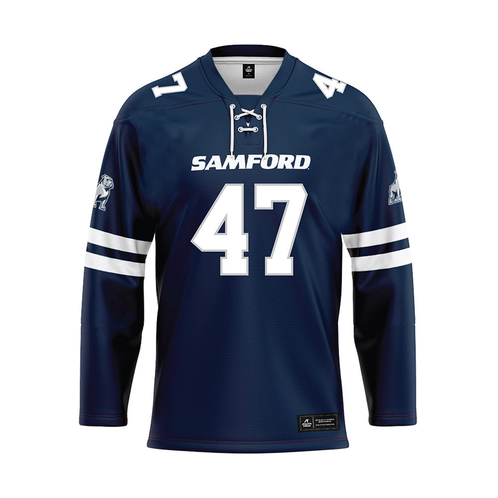 Samford - NCAA Football : Daniel Valdes - Blue Hockey Jersey-0