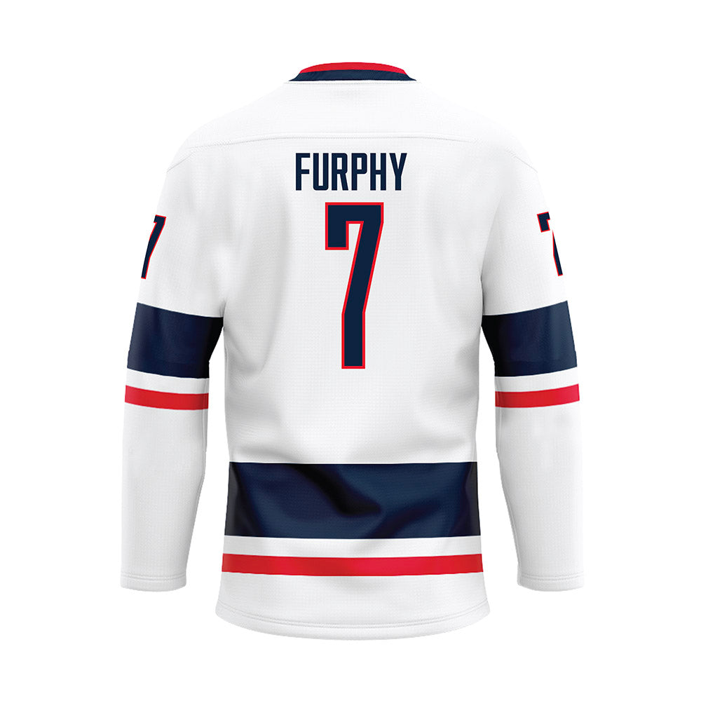 UConn - NCAA Men's Basketball : Jacob Furphy - White Hockey Jersey-1