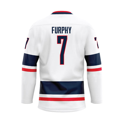 UConn - NCAA Men's Basketball : Jacob Furphy - White Hockey Jersey-1
