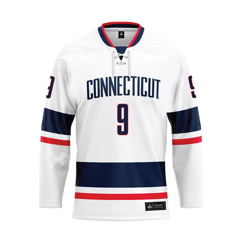 UConn - NCAA Men's Basketball : Alec Millender - White Hockey Jersey-0