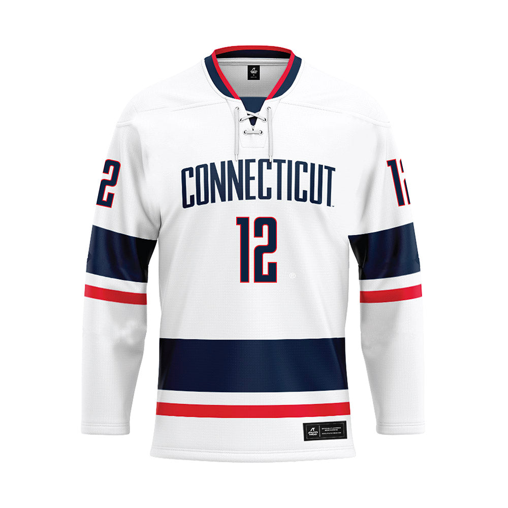 UConn - NCAA Men's Basketball : Eric Reibe - White Hockey Jersey-0