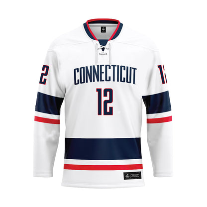 UConn - NCAA Men's Basketball : Eric Reibe - White Hockey Jersey-0