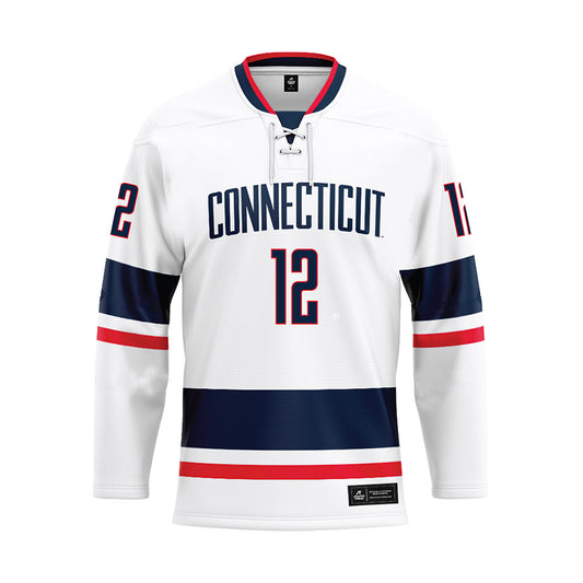 UConn - NCAA Men's Basketball : Eric Reibe - White Hockey Jersey-0