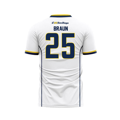 UCSD - NCAA Men's Soccer : Keenai Braun - White Soccer Jersey