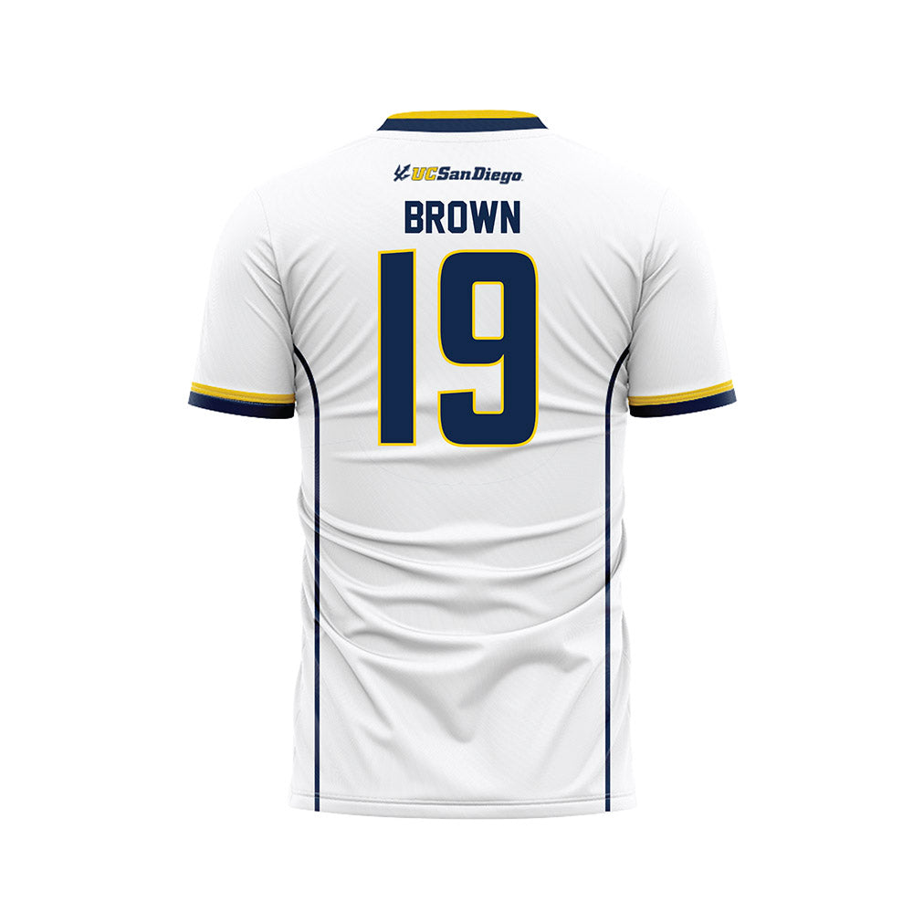 UCSD - NCAA Men's Soccer : Woody Brown - White Soccer Jersey-1