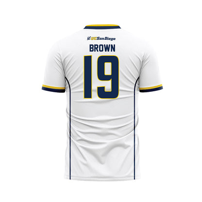 UCSD - NCAA Men's Soccer : Woody Brown - White Soccer Jersey-1