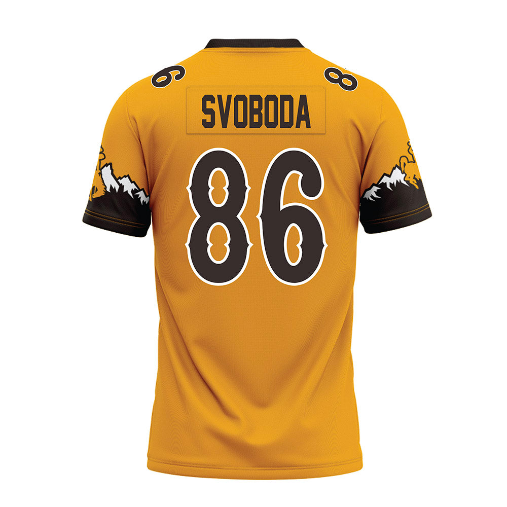Wyoming - NCAA Football : Evan Svoboda - Gold Premium Football Jersey-1