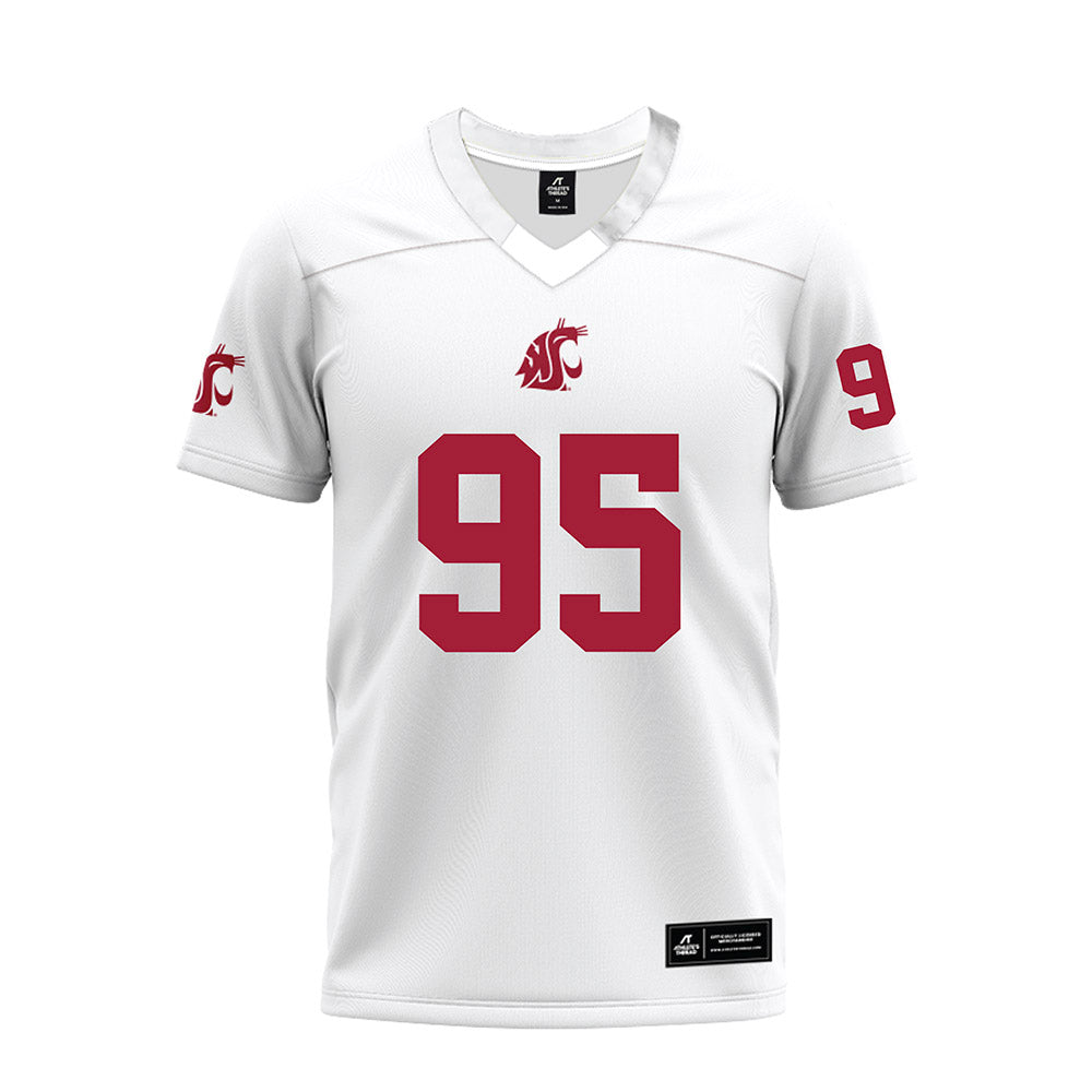 WSU - NCAA Football : Connor Sullivan - White Premium Football Jersey-0