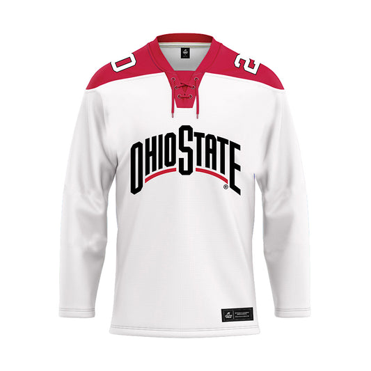 Ohio State - NCAA Men's Ice Hockey : Aiden Hansen-Bukata - White Hockey Jersey-0