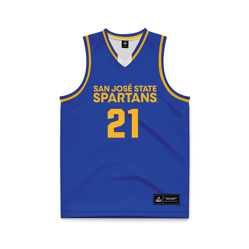 SJSU - NCAA Men's Basketball : Japhet Moupadele - Blue Basketball Jersey-0