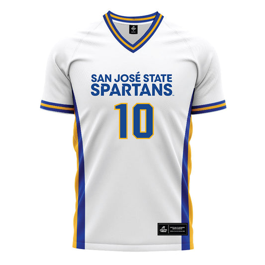 SJSU - NCAA Men's Soccer : Angel Iniguez - White Soccer Jersey-0