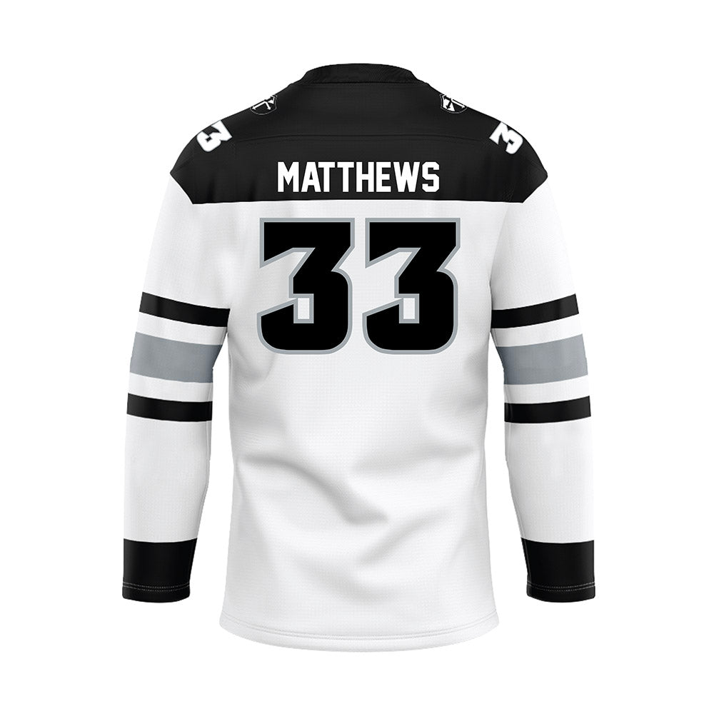 Providence - NCAA Men's Ice Hockey : Aaron Matthews - White Hockey Jersey-1