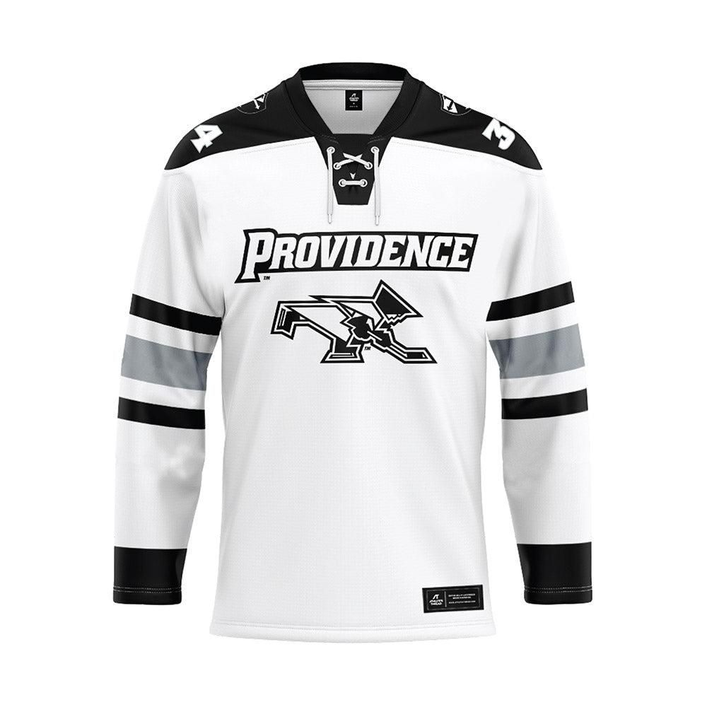 Providence - NCAA Men's Ice Hockey : Logan Sawyer - White Hockey Jersey-0