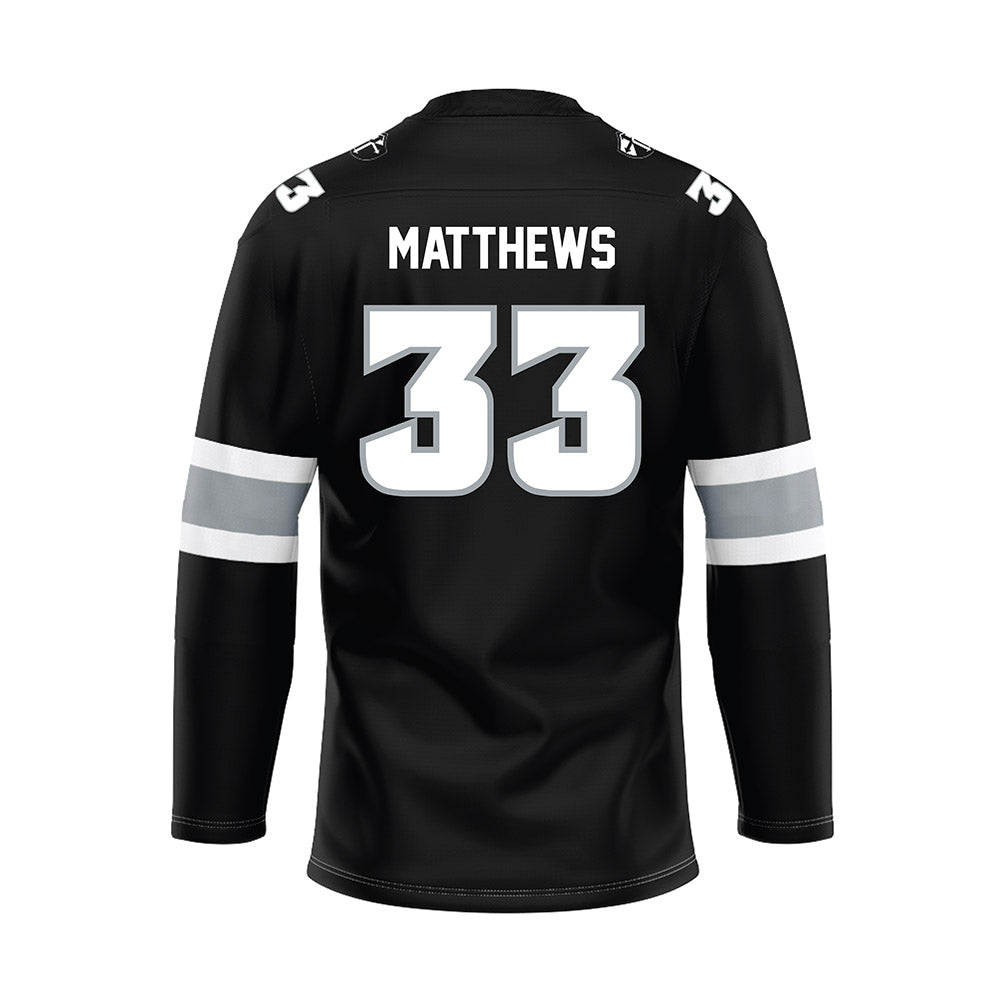 Providence - NCAA Men's Ice Hockey : Aaron Matthews - Black Hockey Jersey-1