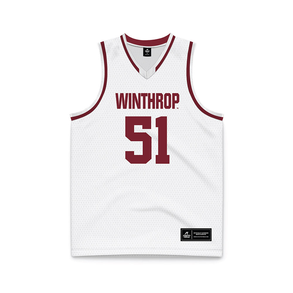 Winthrop - NCAA Men's Basketball : Logan Duncomb - White Basketball Jersey-0
