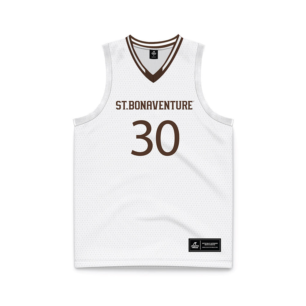 St. Bonaventure - NCAA Men's Basketball : Broek Ostrom - White Basketball Jersey-0